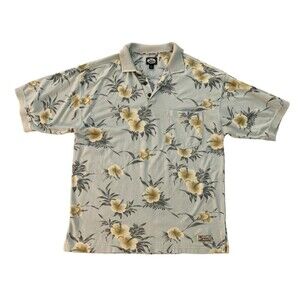 Tommy Bahama Men's Size XL Light Green AOP Hibiscus Flower Hawaiian Polo Shirt